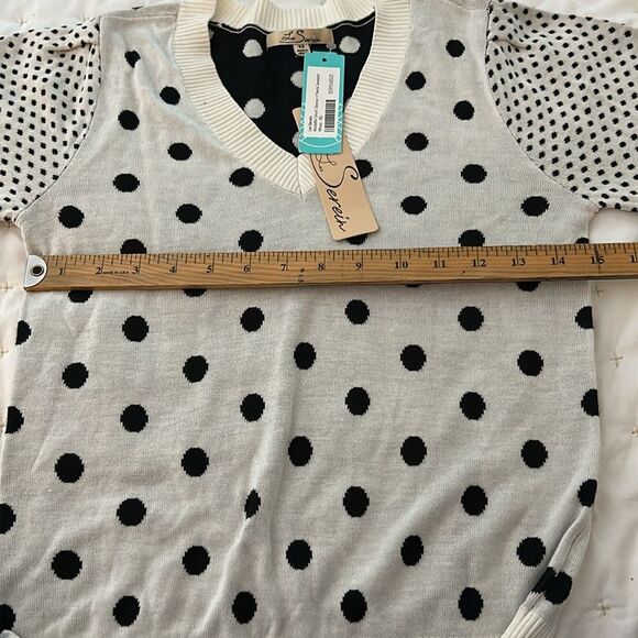 La Serein Polka Dot V-Neck Sweater - Black and White size extra small - Picture 4 of 6
